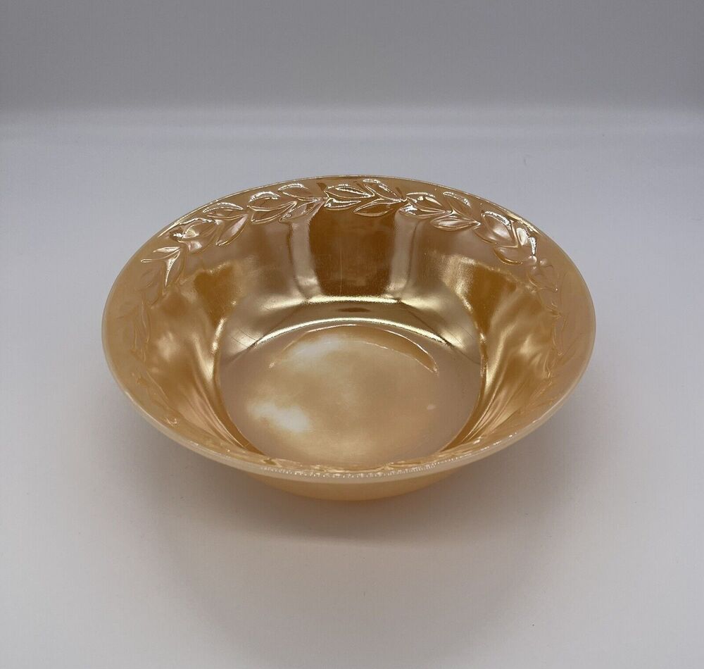Vintage Fire King Orange Peach Luster Iridescent Serving Bowl 8 1/4"